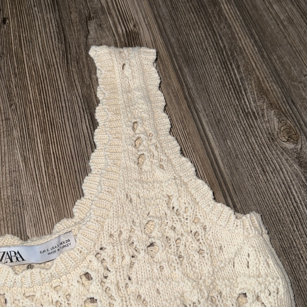 Zara Knit Top Crochet Small Soft Cropped Tank - image 2